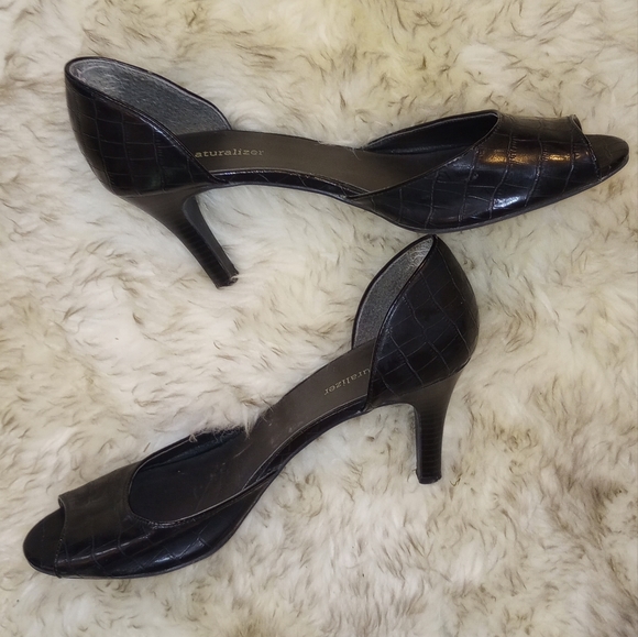 Peep Toe Faux Crocodile Black Naturalizer Heels Size 10 - Picture 3 of 4